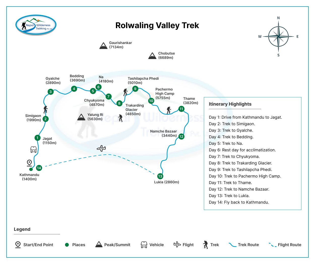 rolwaling valley trek map